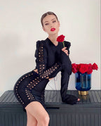 Black Cut-Out Lace Mini Dress H3386