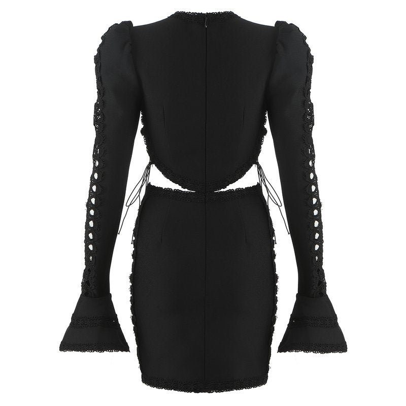 Black Cut-Out Lace Mini Dress H3386
