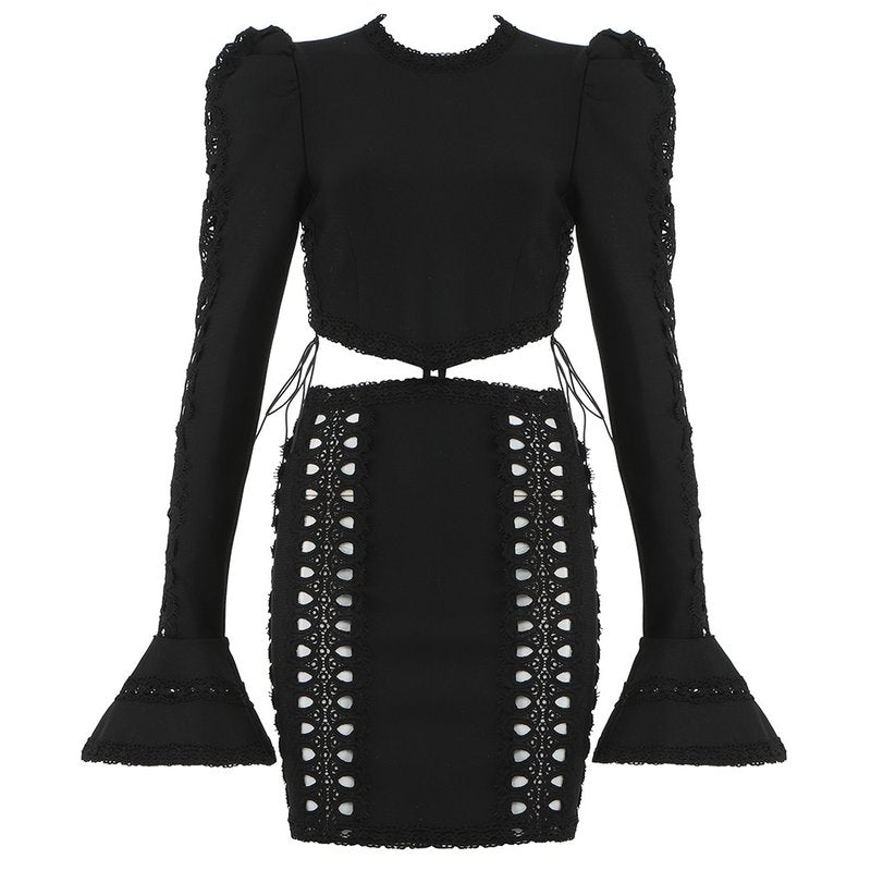Black Cut-Out Lace Mini Dress H3386