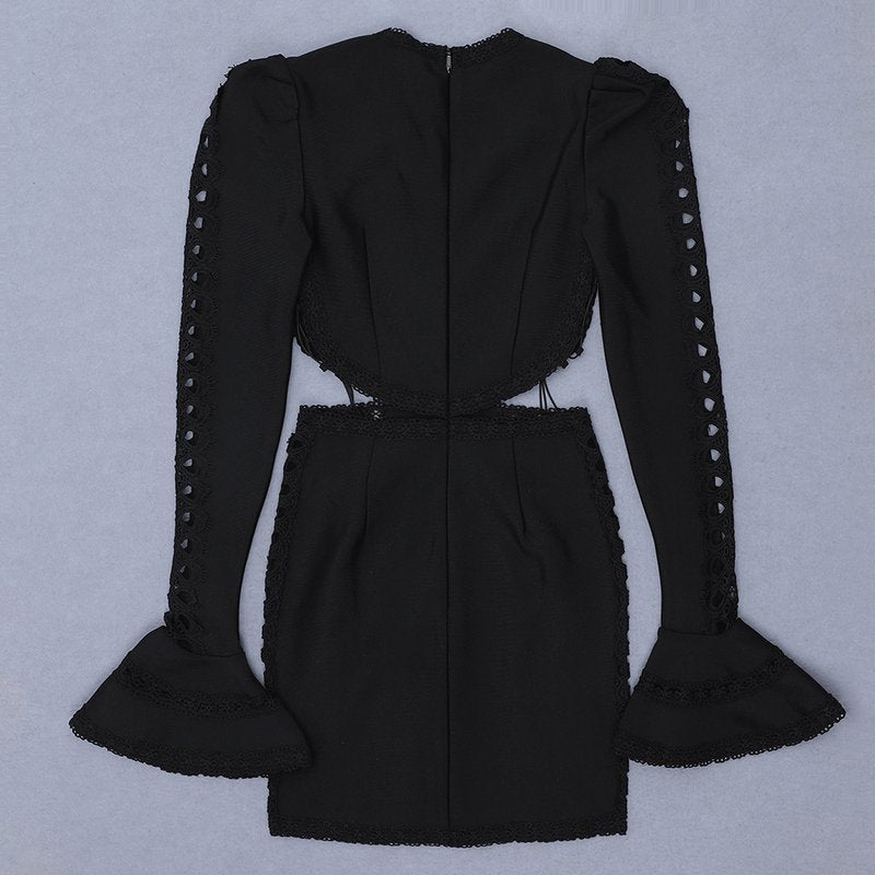 Black Cut-Out Lace Mini Dress H3386