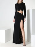 Black Cutout Asymmetrical Maxi Dress H6188