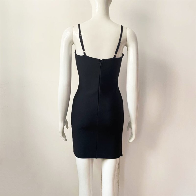 Black Cutout Beaded Fringe Mini Dress H5949