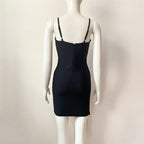 Black Cutout Beaded Fringe Mini Dress H5949