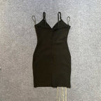 Black Cutout Beaded Fringe Mini Dress H5949