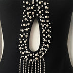 Black Cutout Beaded Fringe Mini Dress H5949