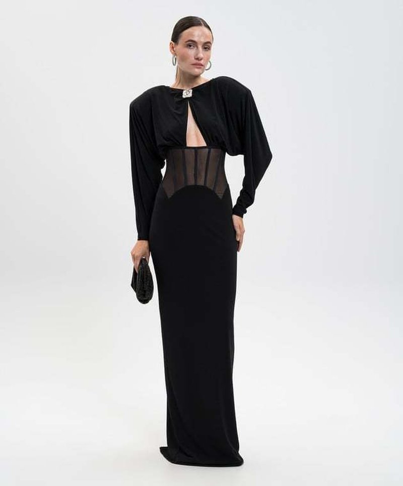 Black Cutout Corset Maxi Dress H7008