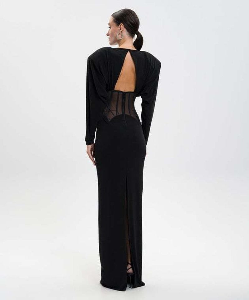 Black Cutout Corset Maxi Dress H7008