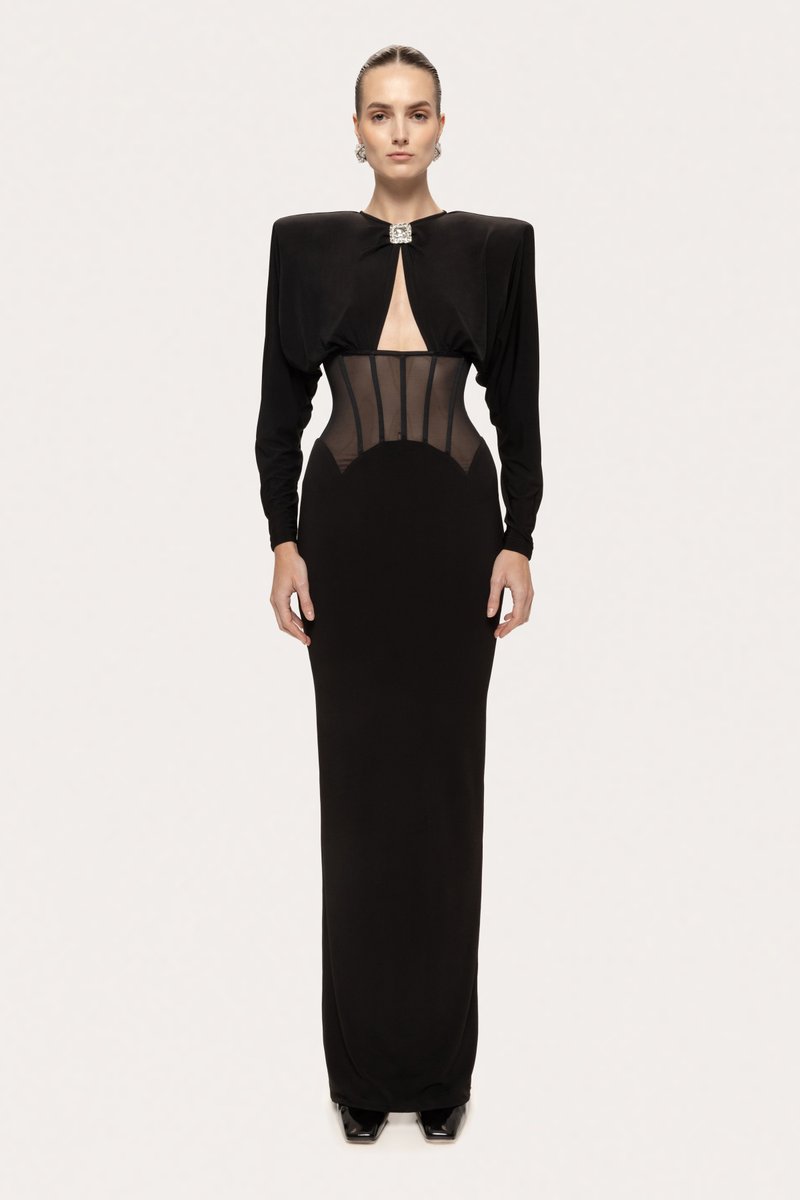 Black Cutout Corset Maxi Dress H7008