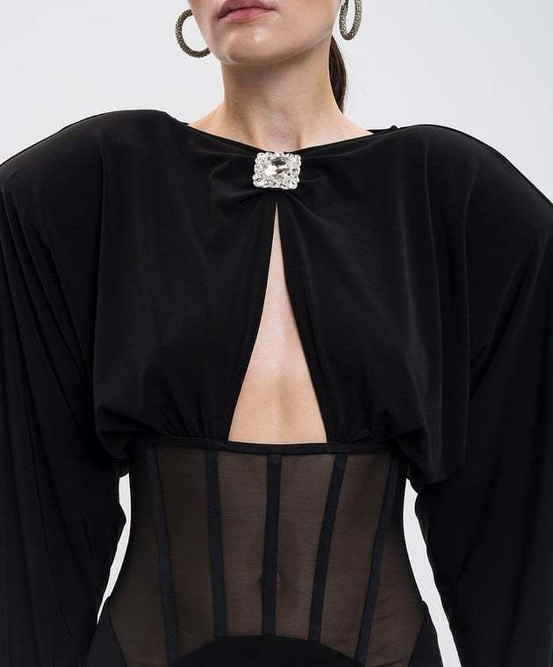 Black Cutout Corset Maxi Dress H7008