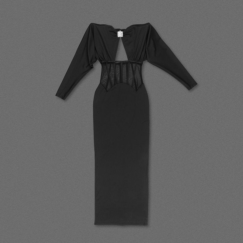 Black Cutout Corset Maxi Dress H7008