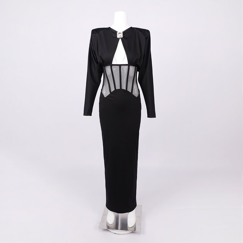 Black Cutout Corset Maxi Dress H7008
