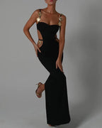Black Cutout Gold Accent Gown H6034