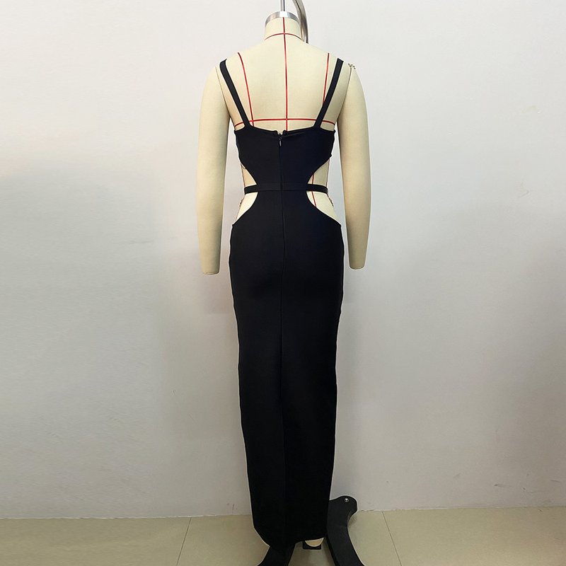 Black Cutout Gold Accent Gown H6034