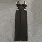 Black Cutout Gold Accent Gown H6034