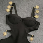 Black Cutout Gold Accent Gown H6034
