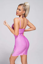 Black Cutout Mini Dress with Crystal Flower Trim H5464