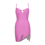Black Cutout Mini Dress with Crystal Flower Trim H5464