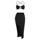 Black Cutout Rose Embellished Midi Dress H6216
