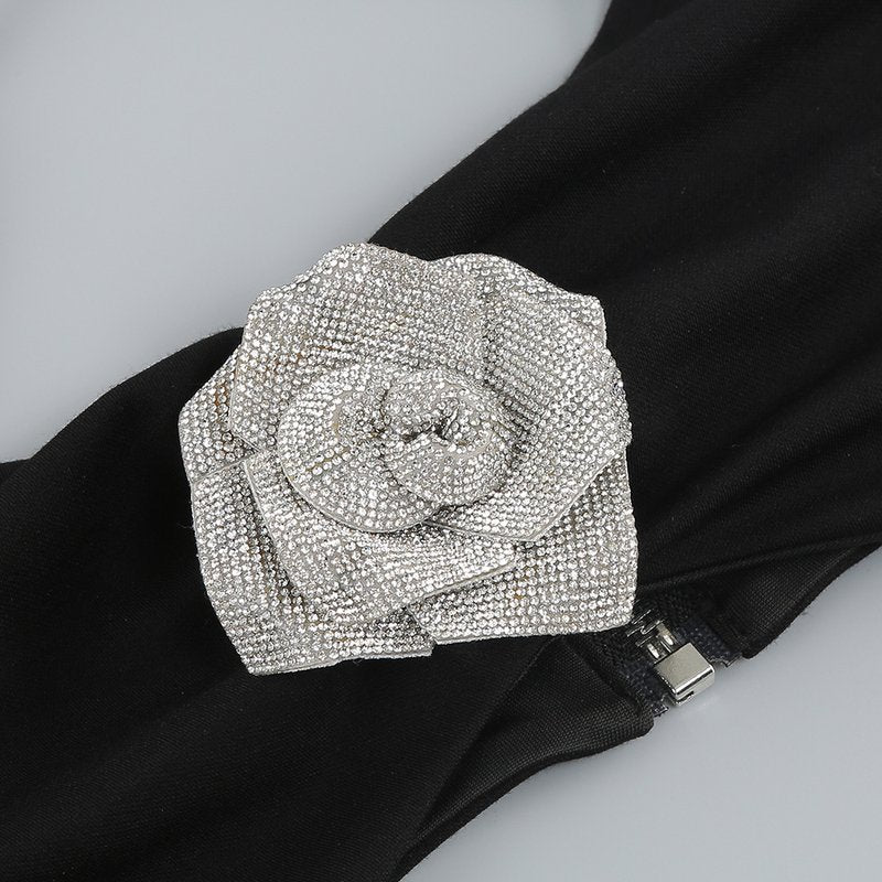 Black Cutout Rose Embellished Midi Dress H6216
