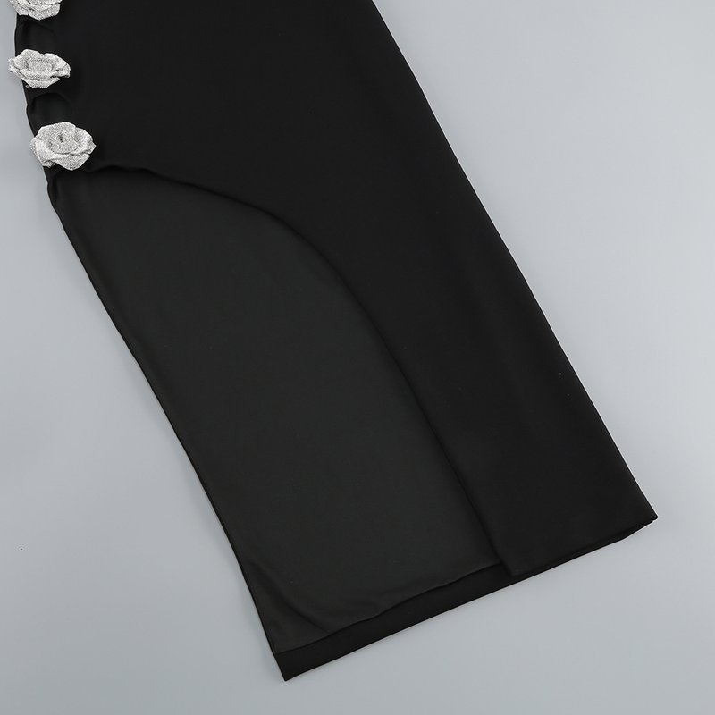 Black Cutout Rose Embellished Midi Dress H6216