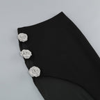 Black Cutout Rose Embellished Midi Dress H6216