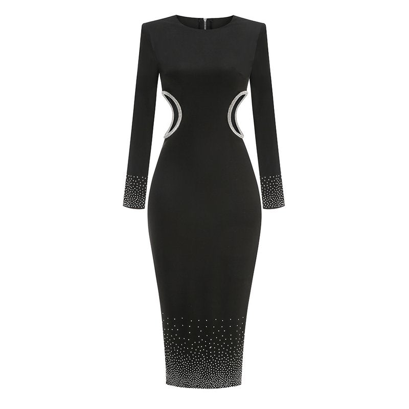 Black Cutout Sequin Midi Dress H6438