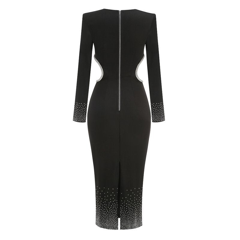 Black Cutout Sequin Midi Dress H6438