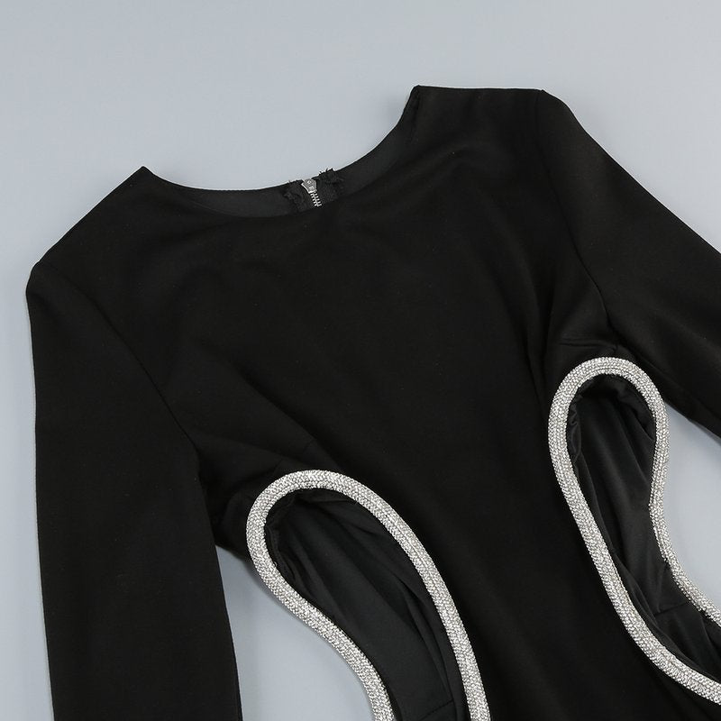 Black Cutout Sequin Midi Dress H6438