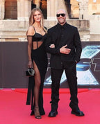 Black Cutout Sheer Sleeve Gown H5962