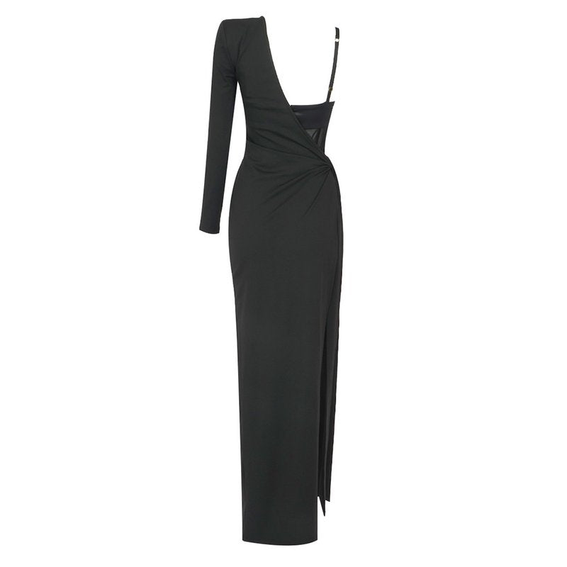 Black Cutout Sheer Sleeve Gown H5962