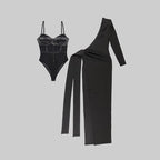 Black Cutout Sheer Sleeve Gown H5962