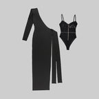 Black Cutout Sheer Sleeve Gown H5962