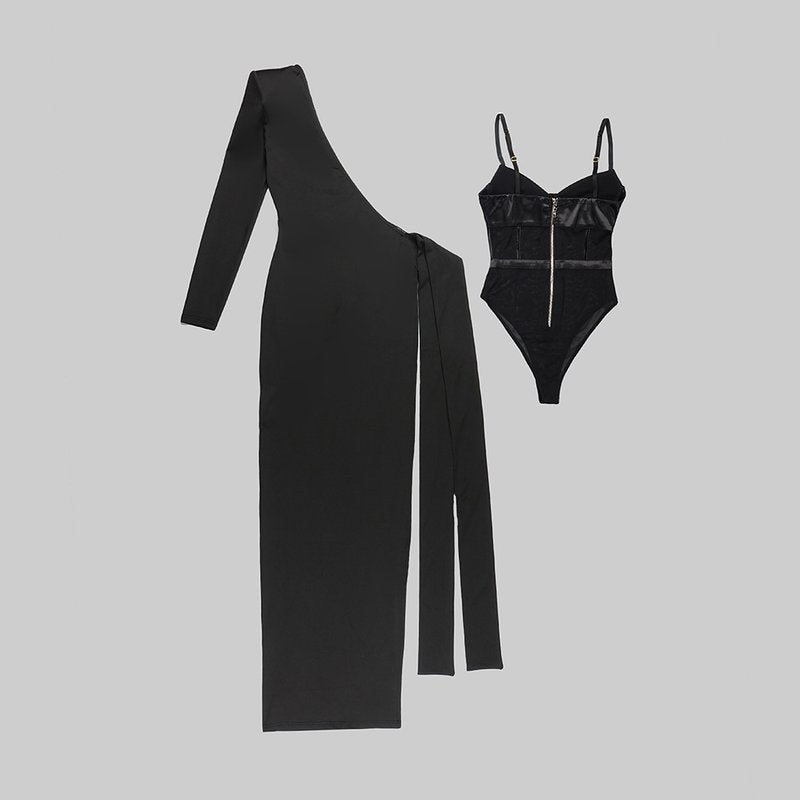 Black Cutout Sheer Sleeve Gown H5962