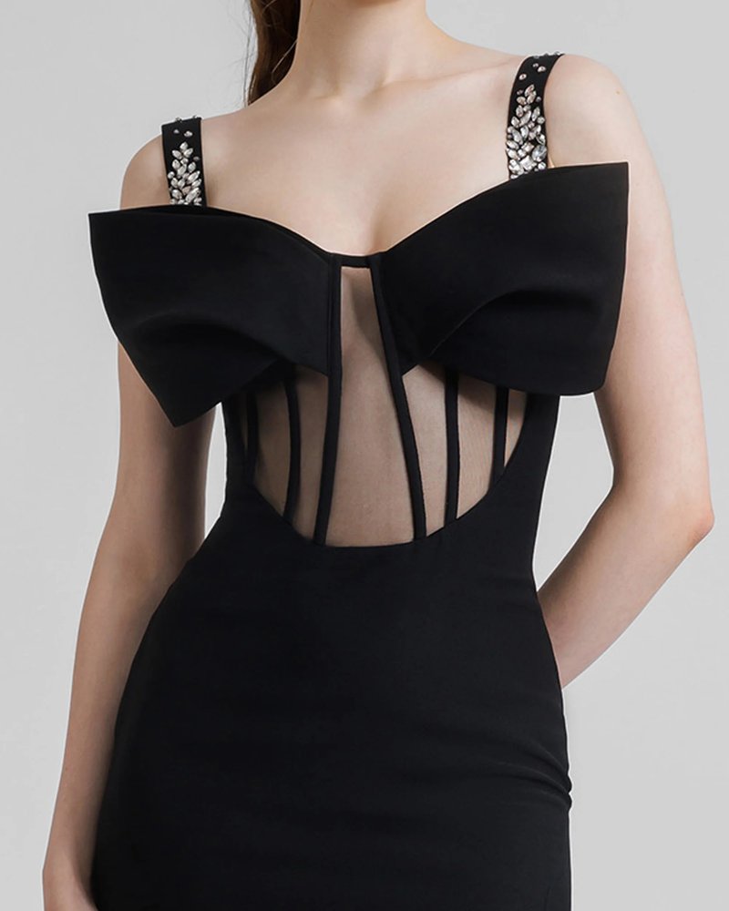 Black Cutout Strapless Gown H6516