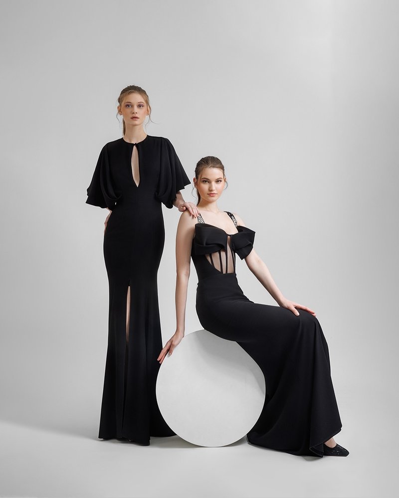 Black Cutout Strapless Gown H6516