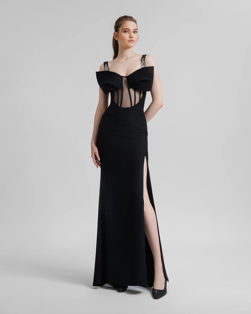 Black Cutout Strapless Gown H6516