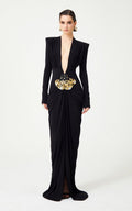 Black Deep V-Neck Embellished Gown H6546