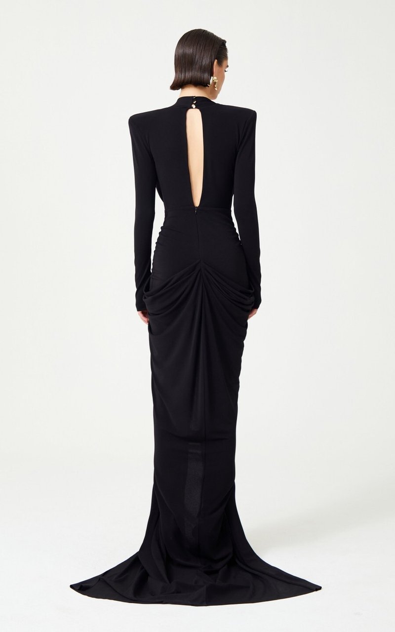 Black Deep V-Neck Embellished Gown H6546
