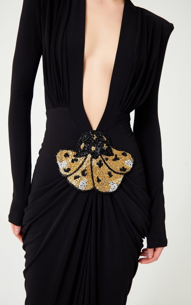 Black Deep V-Neck Embellished Gown H6546