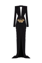 Black Deep V-Neck Embellished Gown H6546