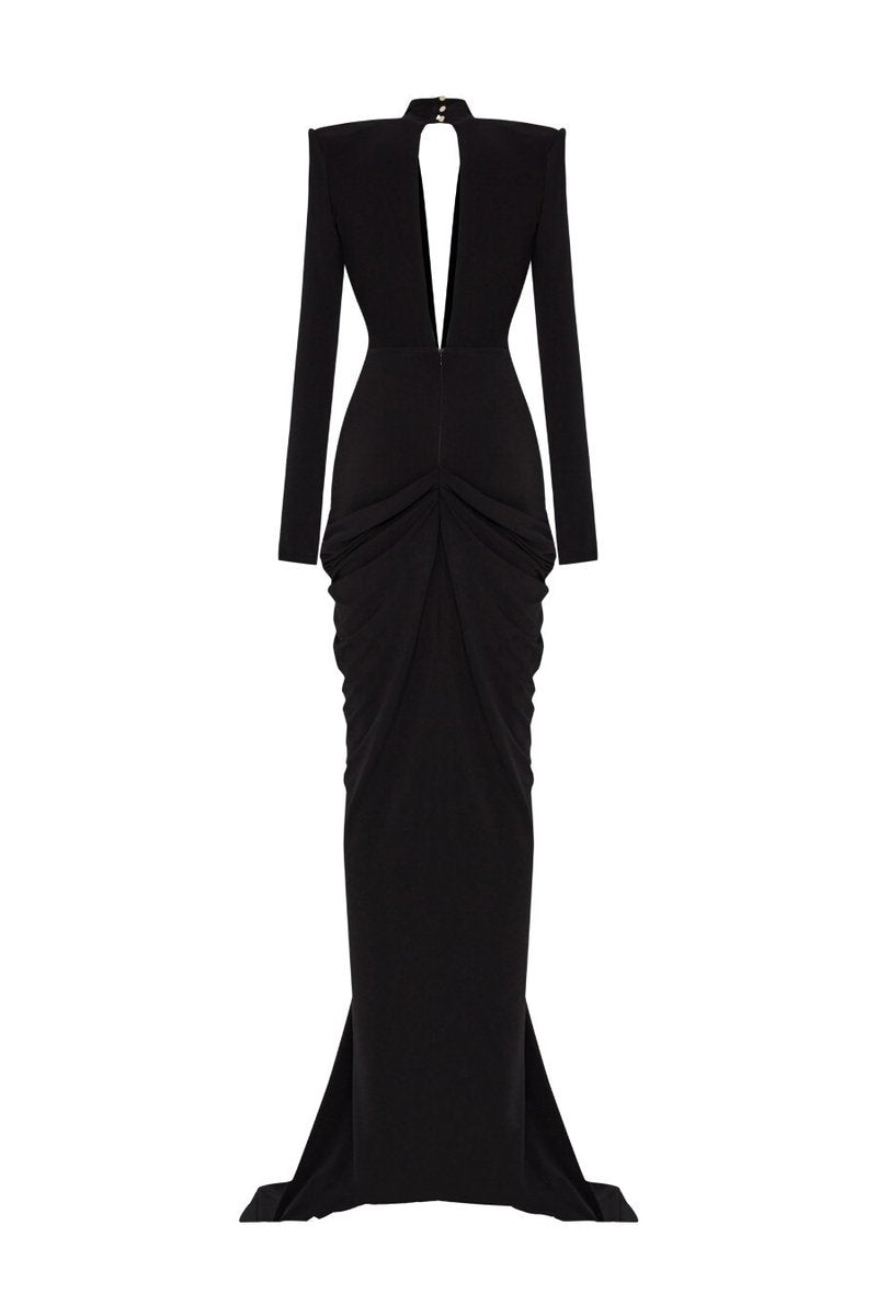 Black Deep V-Neck Embellished Gown H6546