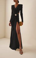 Black Draped Slit Maxi Dress H5808