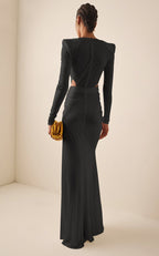 Black Draped Slit Maxi Dress H5808