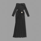 Black Draped Slit Maxi Dress H5808