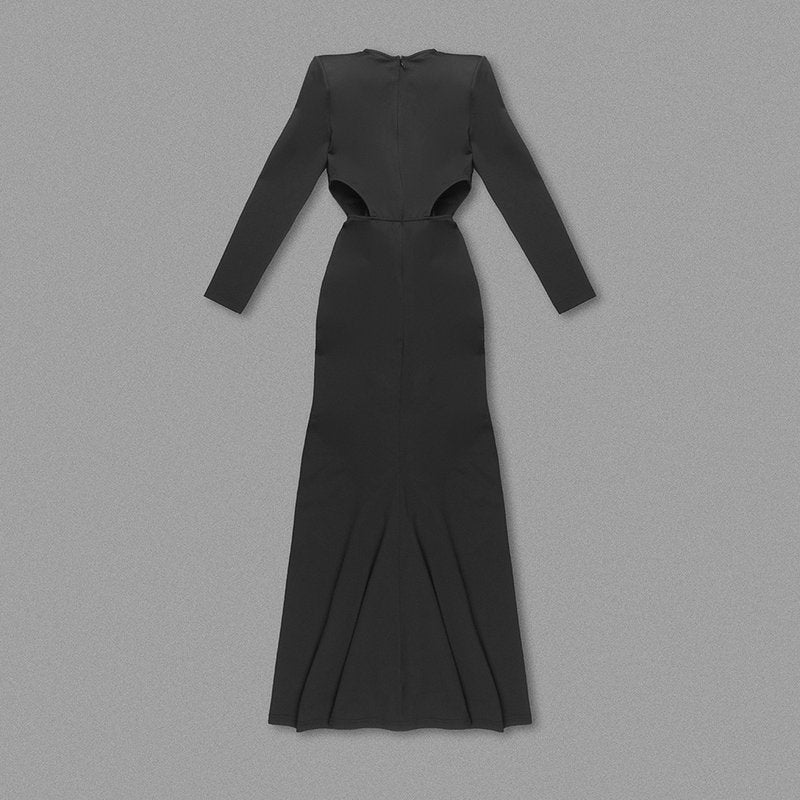 Black Draped Slit Maxi Dress H5808