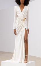 Black Draped Slit Maxi Dress H5808