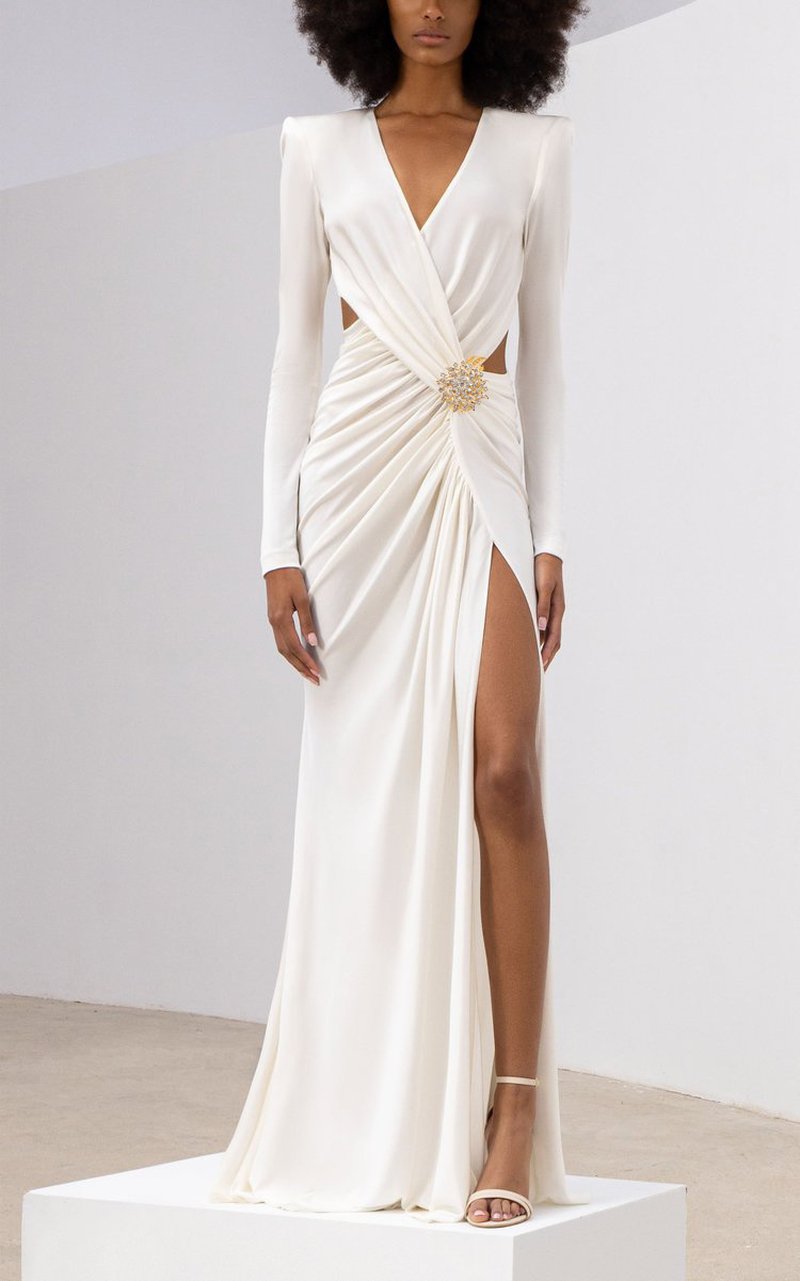 Black Draped Slit Maxi Dress H5808