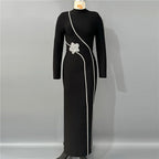 Black Embellished Asymmetric Maxi Dress H6646