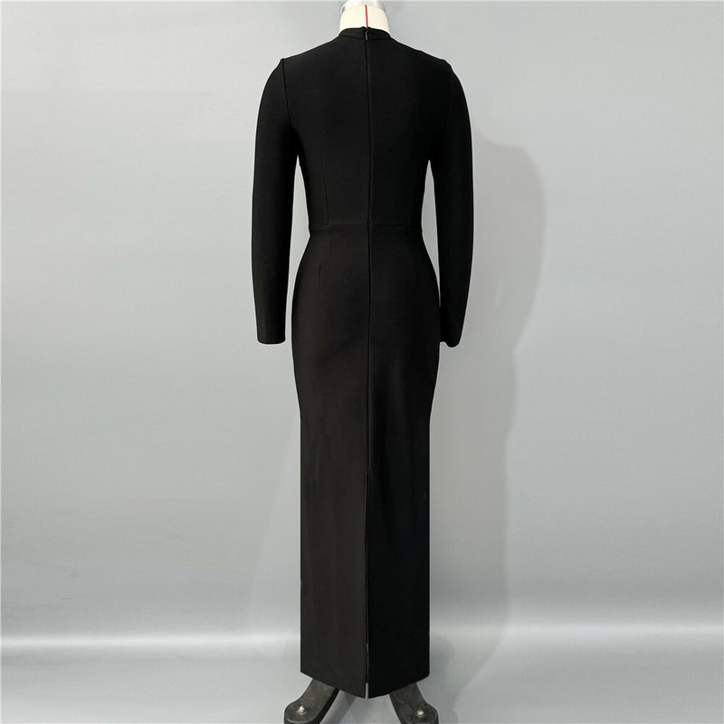 Black Embellished Asymmetric Maxi Dress H6646