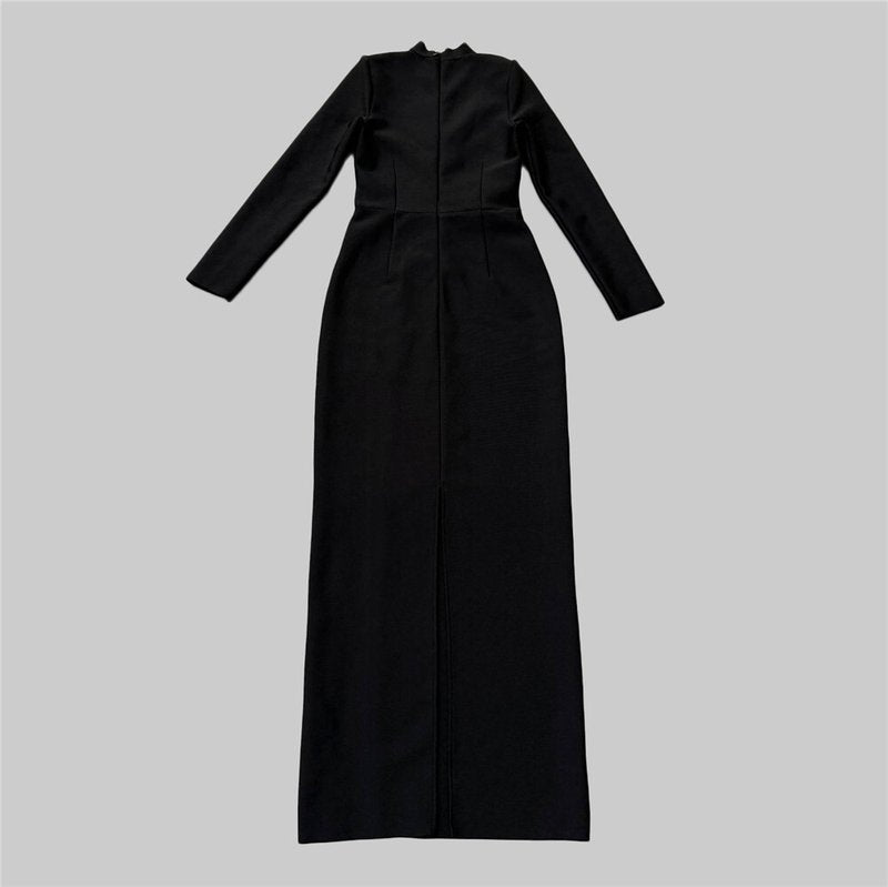 Black Embellished Asymmetric Maxi Dress H6646